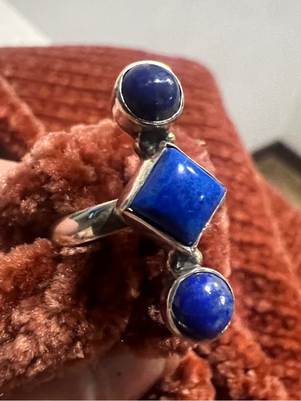 Blue Lapis Sterling Silver Triple-Stone Ring - Size 6